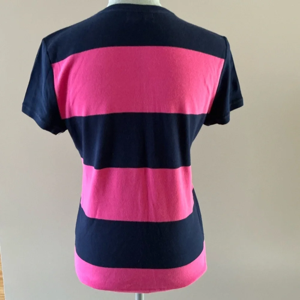 Y2K Lauren Ralph Lauren pink navy striped henley tee T-shirt women’s top size MP